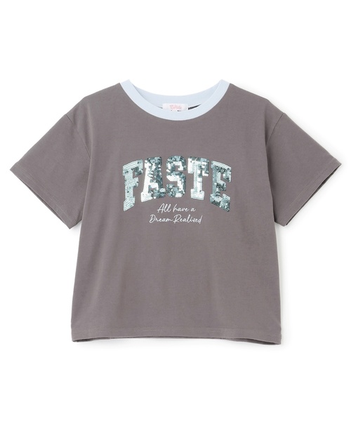 PINK-latte(ピンクラテ)の「【接触冷感】キラキラカレッジリンガー半袖Tシャツ(Tシャツ/カットソー・キッズ・ミント/チャコール/オフホワイト/ライトピンク・120cm/140cm/150cm/160cm/130cm)」の15枚目の写真