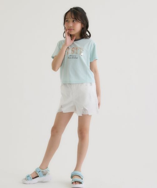 PINK-latte(ピンクラテ)の「【接触冷感】キラキラカレッジリンガー半袖Tシャツ(Tシャツ/カットソー・キッズ・ミント/チャコール/オフホワイト/ライトピンク・120cm/140cm/150cm/160cm/130cm)」の20枚目の写真