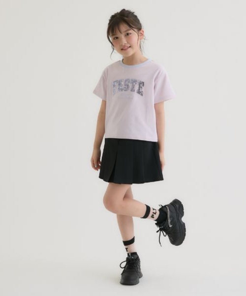 PINK-latte(ピンクラテ)の「【接触冷感】キラキラカレッジリンガー半袖Tシャツ(Tシャツ/カットソー・キッズ・ミント/チャコール/オフホワイト/ライトピンク・120cm/140cm/150cm/160cm/130cm)」の22枚目の写真