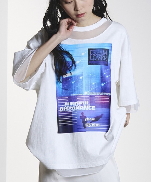 セール】(OKIRAKU×ROSEBUD)MESH MIX GRAPHIC TEE（Tシャツ/カットソー