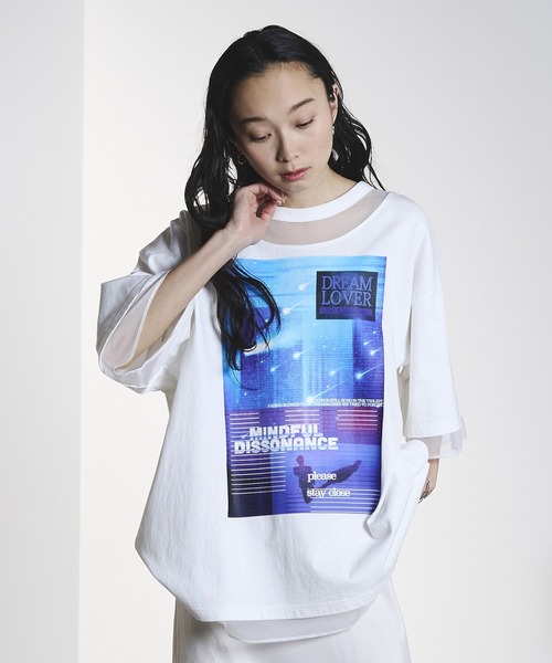 OKIRAKU(オキラク)の「(OKIRAKU×ROSEBUD)MESH MIX GRAPHIC TEE(Tシャツ/カットソー・レディース・ブラック/ホワイト・ONE SIZE)」の5枚目の写真