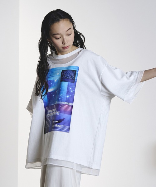 OKIRAKU(オキラク)の「(OKIRAKU×ROSEBUD)MESH MIX GRAPHIC TEE(Tシャツ/カットソー・レディース・ブラック/ホワイト・ONE SIZE)」の6枚目の写真
