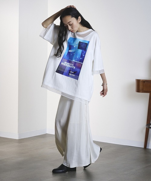 OKIRAKU(オキラク)の「(OKIRAKU×ROSEBUD)MESH MIX GRAPHIC TEE(Tシャツ/カットソー・レディース・ブラック/ホワイト・ONE SIZE)」の8枚目の写真
