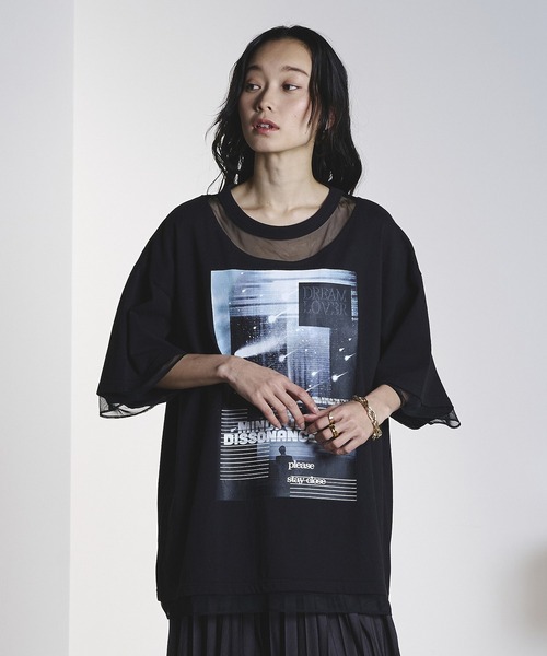 OKIRAKU(オキラク)の「(OKIRAKU×ROSEBUD)MESH MIX GRAPHIC TEE(Tシャツ/カットソー・レディース・ブラック/ホワイト・ONE SIZE)」の17枚目の写真