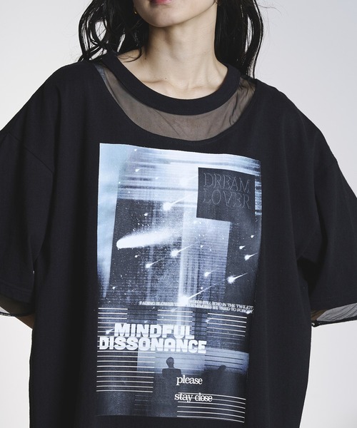 OKIRAKU(オキラク)の「(OKIRAKU×ROSEBUD)MESH MIX GRAPHIC TEE(Tシャツ/カットソー・レディース・ブラック/ホワイト・ONE SIZE)」の4枚目の写真