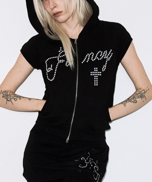 FANCY CLUB（ファンシークラブ）の「A'GEM/9 × .kom 『FANCY CLUB/ファンシークラブ』HOTFIX PUFF SLEEVE HOOD ZIP-UP/ホットフィックスパフスリーブフードジップアップ（その他トップス・レディース・ライトグリーン/ピンク/ブラック/アイボリー・FREE）」の7枚目の写真