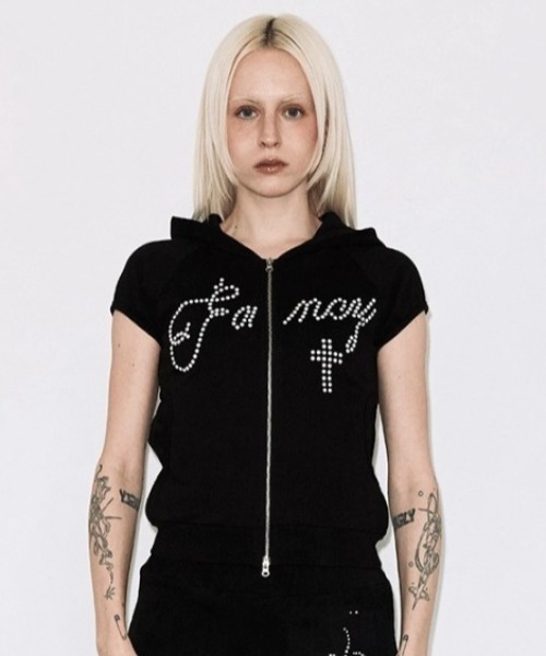 FANCY CLUB（ファンシークラブ）の「A'GEM/9 × .kom 『FANCY CLUB/ファンシークラブ』HOTFIX PUFF SLEEVE HOOD ZIP-UP/ホットフィックスパフスリーブフードジップアップ（その他トップス・レディース・ライトグリーン/ピンク/ブラック/アイボリー・FREE）」の6枚目の写真