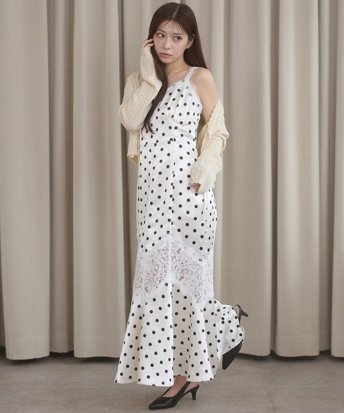 lace docking dot camisole dress / レースドッキングドットキャミ