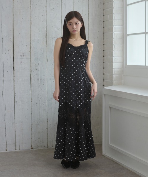 Ambre Neige(アンブルネージュ)の「lace docking dot camisole dress / レースドッキングドットキャミワンピース(ワンピース・レディース・ブラック/アイボリー・FREE)」の18枚目の写真