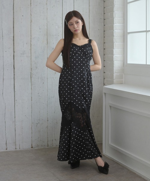 Ambre Neige(アンブルネージュ)の「lace docking dot camisole dress / レースドッキングドットキャミワンピース(ワンピース・レディース・ブラック/アイボリー・FREE)」の19枚目の写真