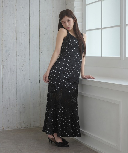 Ambre Neige(アンブルネージュ)の「lace docking dot camisole dress / レースドッキングドットキャミワンピース(ワンピース・レディース・ブラック/アイボリー・FREE)」の20枚目の写真