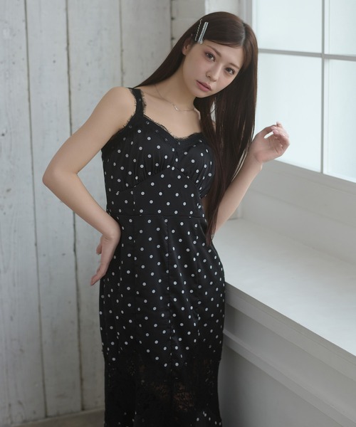 Ambre Neige(アンブルネージュ)の「lace docking dot camisole dress / レースドッキングドットキャミワンピース(ワンピース・レディース・ブラック/アイボリー・FREE)」の14枚目の写真