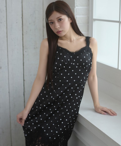 Ambre Neige(アンブルネージュ)の「lace docking dot camisole dress / レースドッキングドットキャミワンピース(ワンピース・レディース・ブラック/アイボリー・FREE)」の15枚目の写真