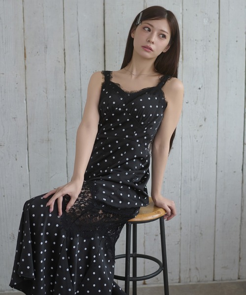 Ambre Neige(アンブルネージュ)の「lace docking dot camisole dress / レースドッキングドットキャミワンピース(ワンピース・レディース・ブラック/アイボリー・FREE)」の17枚目の写真