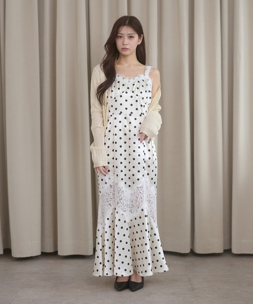 Ambre Neige(アンブルネージュ)の「lace docking dot camisole dress / レースドッキングドットキャミワンピース(ワンピース・レディース・ブラック/アイボリー・FREE)」の8枚目の写真