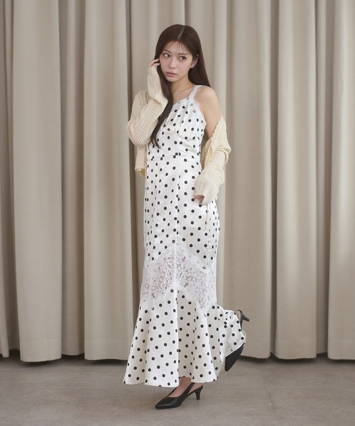 Ambre Neige(アンブルネージュ)の「lace docking dot camisole dress / レースドッキングドットキャミワンピース(ワンピース・レディース・ブラック/アイボリー・FREE)」の10枚目の写真
