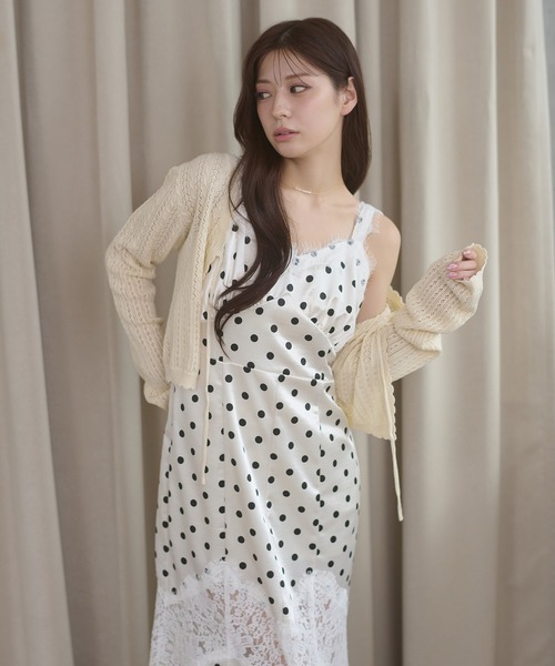 lace docking dot camisole dress / レースドッキングドットキャミ
