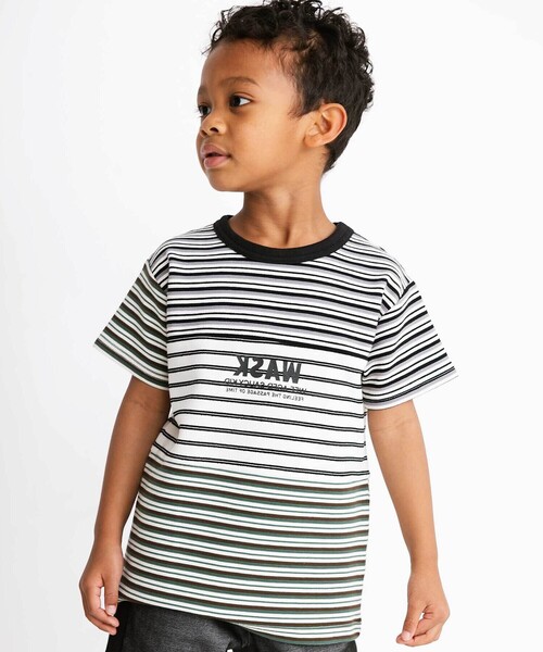 WASK(ワスク)の「マルチボーダー切り替えTシャツ(110~160cm)(Tシャツ/カットソー・キッズ・ブラック系その他・140cm/160cm/130cm/150cm)」の1枚目の写真