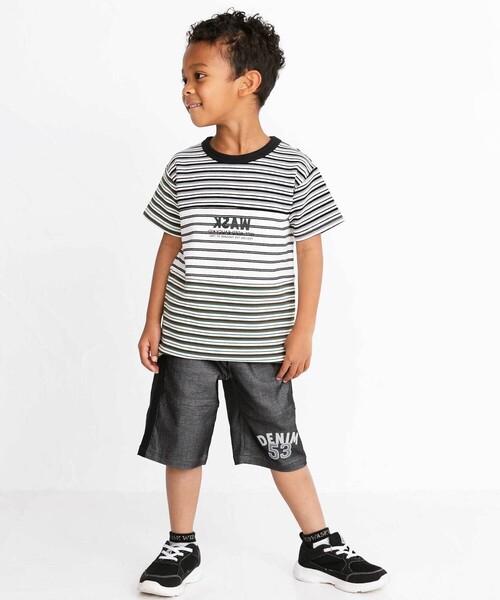 WASK(ワスク)の「マルチボーダー切り替えTシャツ(110~160cm)(Tシャツ/カットソー・キッズ・ブラック系その他・140cm/160cm/130cm/150cm)」の2枚目の写真