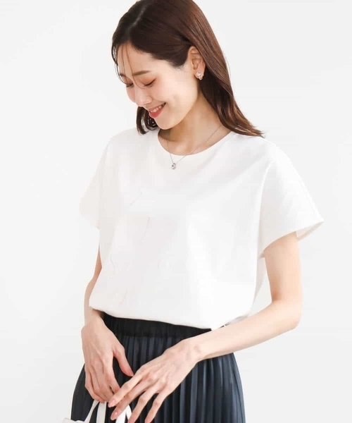 MK MICHEL KLEIN（エムケーミッシェルクラン）の「[洗える]ニュアンスロゴ フレンチスリーブTシャツ（Tシャツ/カットソー・レディース・ピンク/ホワイト・38）」の3枚目の写真