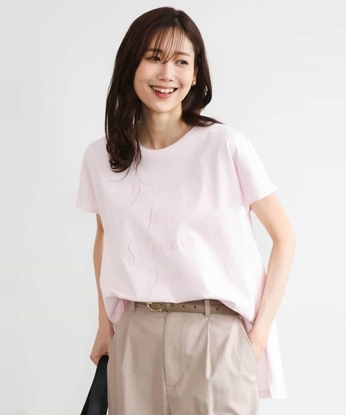 MK MICHEL KLEIN（エムケーミッシェルクラン）の「[洗える]ニュアンスロゴ フレンチスリーブTシャツ（Tシャツ/カットソー・レディース・ピンク/ホワイト・38）」の8枚目の写真