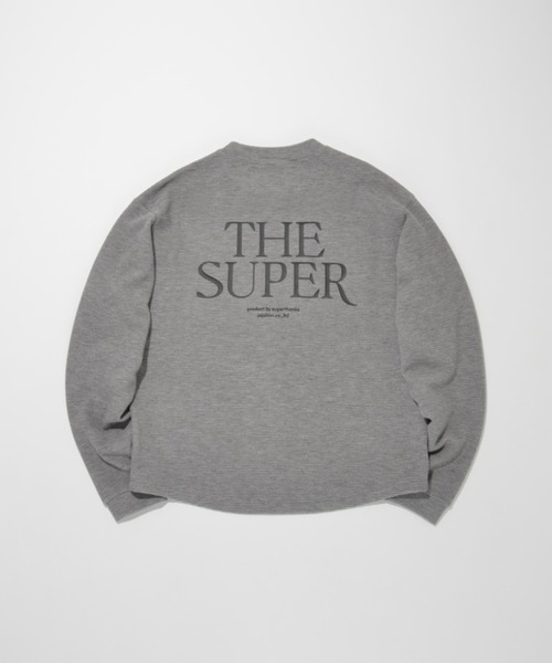 SUPERTHANKS（スーパーサンクス）の「ワッフル素材バックプリント　クルーネックロングスリーブ　Waffle crew neck L/S T-shirt (back print)（Tシャツ/カットソー・メンズ・ピンク/グレー/ブラック/ベージュ・L/S/M）」の3枚目の写真