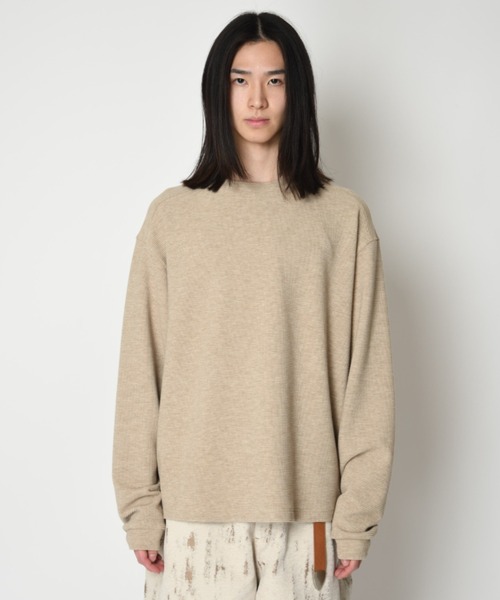 SUPERTHANKS（スーパーサンクス）の「ワッフル素材バックプリント　クルーネックロングスリーブ　Waffle crew neck L/S T-shirt (back print)（Tシャツ/カットソー・メンズ・ピンク/グレー/ブラック/ベージュ・L/S/M）」の6枚目の写真