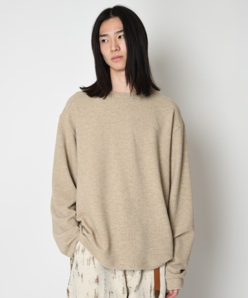 SUPERTHANKS（スーパーサンクス）の「ワッフル素材バックプリント　クルーネックロングスリーブ　Waffle crew neck L/S T-shirt (back print)（Tシャツ/カットソー・メンズ・ピンク/グレー/ブラック/ベージュ・L/S/M）」の9枚目の写真