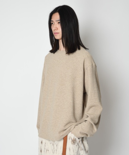 SUPERTHANKS（スーパーサンクス）の「ワッフル素材バックプリント　クルーネックロングスリーブ　Waffle crew neck L/S T-shirt (back print)（Tシャツ/カットソー・メンズ・ピンク/グレー/ブラック/ベージュ・L/S/M）」の10枚目の写真