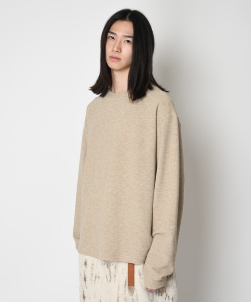 SUPERTHANKS（スーパーサンクス）の「ワッフル素材バックプリント　クルーネックロングスリーブ　Waffle crew neck L/S T-shirt (back print)（Tシャツ/カットソー・メンズ・ピンク/グレー/ブラック/ベージュ・L/S/M）」の11枚目の写真