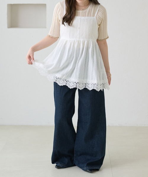 apres jour clair(アプレジュールクレア)の「【apres jour clair】レースデザインキャミチュニック(シャツ/ブラウス・レディース・ブラック/オフホワイト・X-LARGE/フリー)」の4枚目の写真