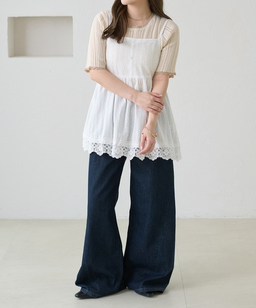apres jour clair(アプレジュールクレア)の「【apres jour clair】レースデザインキャミチュニック(シャツ/ブラウス・レディース・ブラック/オフホワイト・X-LARGE/フリー)」の5枚目の写真