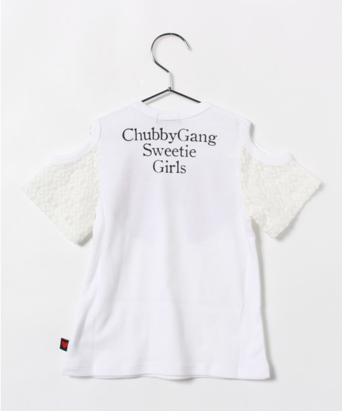 CHUBBYGANG（チャビーギャング）の「袖レース　リボンプリント5分袖Tシャツ（Tシャツ/カットソー・キッズ・ブラック/ホワイト・100/90/110/120/130）」の3枚目の写真