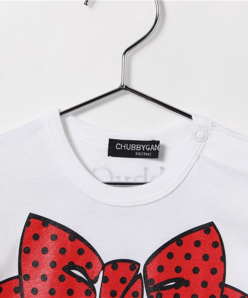 CHUBBYGANG（チャビーギャング）の「袖レース　リボンプリント5分袖Tシャツ（Tシャツ/カットソー・キッズ・ブラック/ホワイト・100/90/110/120/130）」の4枚目の写真