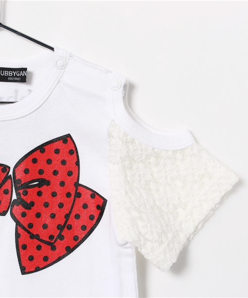 CHUBBYGANG（チャビーギャング）の「袖レース　リボンプリント5分袖Tシャツ（Tシャツ/カットソー・キッズ・ブラック/ホワイト・100/90/110/120/130）」の6枚目の写真