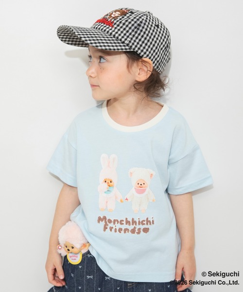 BRANSHES(ブランシェス)の「【モンチッチ】リンガー半袖Tシャツ(Tシャツ/カットソー・キッズ・サックスブルー/オフホワイト・80/100/110/130/120/150/140/90)」の1枚目の写真