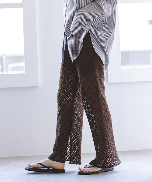Noble(ノーブル)の「レーヨンコードレースパンツ(その他パンツ・レディース・ブラウン/ホワイト・38/36)」の2枚目の写真