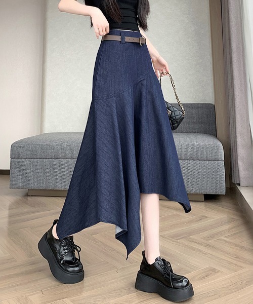 ONEP STAR（ワンピスター）の「アシンメトリーフレアスカート（スカート・レディース・ダークブルー/オフホワイト・SMALL/MEDIUM/LARGE/X-LARGE）」の16枚目の写真