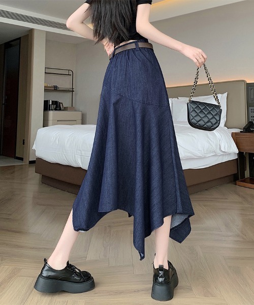 ONEP STAR（ワンピスター）の「アシンメトリーフレアスカート（スカート・レディース・ダークブルー/オフホワイト・SMALL/MEDIUM/LARGE/X-LARGE）」の3枚目の写真