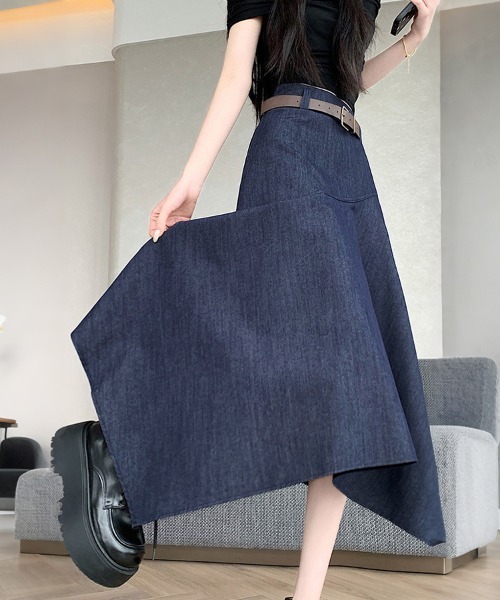 ONEP STAR（ワンピスター）の「アシンメトリーフレアスカート（スカート・レディース・ダークブルー/オフホワイト・SMALL/MEDIUM/LARGE/X-LARGE）」の4枚目の写真