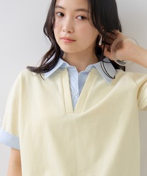 VIS | ICE BEAUTY ドッキング衿ハーフスリーブプルオーバー/UVケア・接触冷感・汗染み防止(Tシャツ/カットソー)