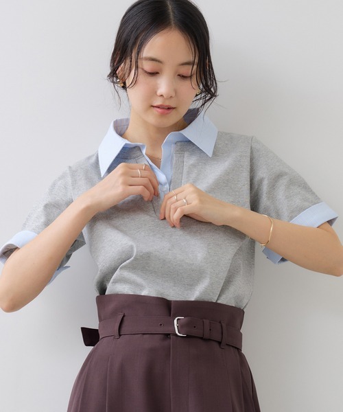 VIS(ビス)の「ICE BEAUTY ドッキング衿ハーフスリーブプルオーバー/UVケア・接触冷感・汗染み防止(Tシャツ/カットソー・レディース・チャコールグレー/オフホワイト/ライトグレー・FREE)」の3枚目の写真