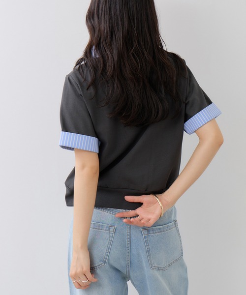 VIS(ビス)の「ICE BEAUTY ドッキング衿ハーフスリーブプルオーバー/UVケア・接触冷感・汗染み防止(Tシャツ/カットソー・レディース・チャコールグレー/オフホワイト/ライトグレー・FREE)」の12枚目の写真