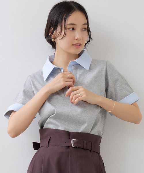 VIS(ビス)の「ICE BEAUTY ドッキング衿ハーフスリーブプルオーバー/UVケア・接触冷感・汗染み防止(Tシャツ/カットソー・レディース・チャコールグレー/オフホワイト/ライトグレー・FREE)」の16枚目の写真