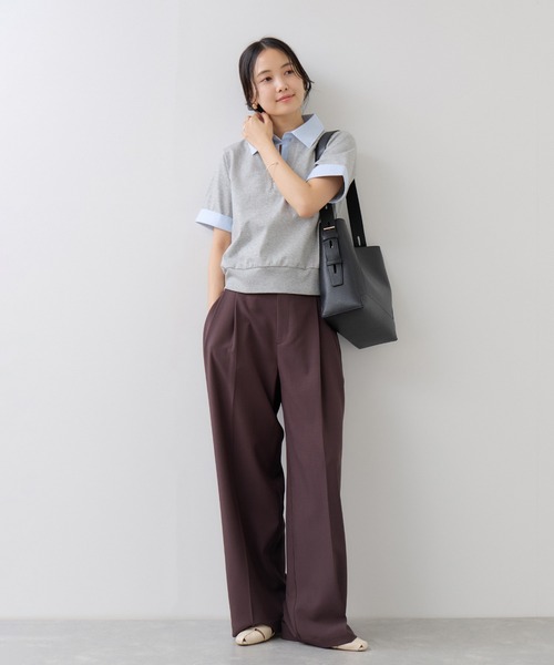 VIS(ビス)の「ICE BEAUTY ドッキング衿ハーフスリーブプルオーバー/UVケア・接触冷感・汗染み防止(Tシャツ/カットソー・レディース・チャコールグレー/オフホワイト/ライトグレー・FREE)」の20枚目の写真