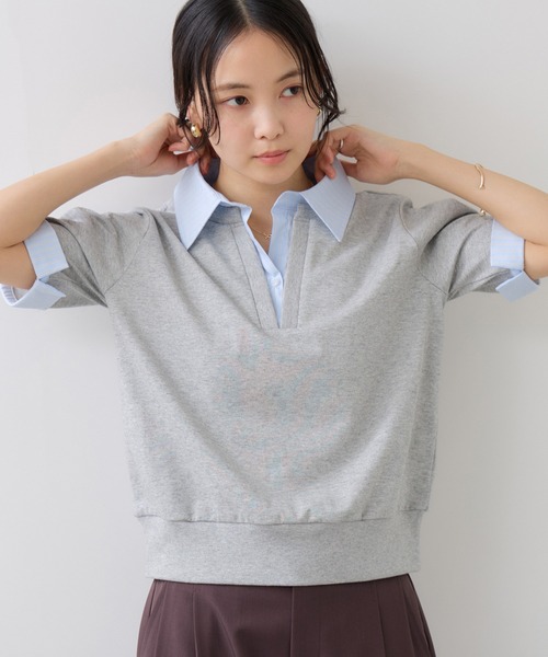 VIS(ビス)の「ICE BEAUTY ドッキング衿ハーフスリーブプルオーバー/UVケア・接触冷感・汗染み防止(Tシャツ/カットソー・レディース・チャコールグレー/オフホワイト/ライトグレー・FREE)」の17枚目の写真