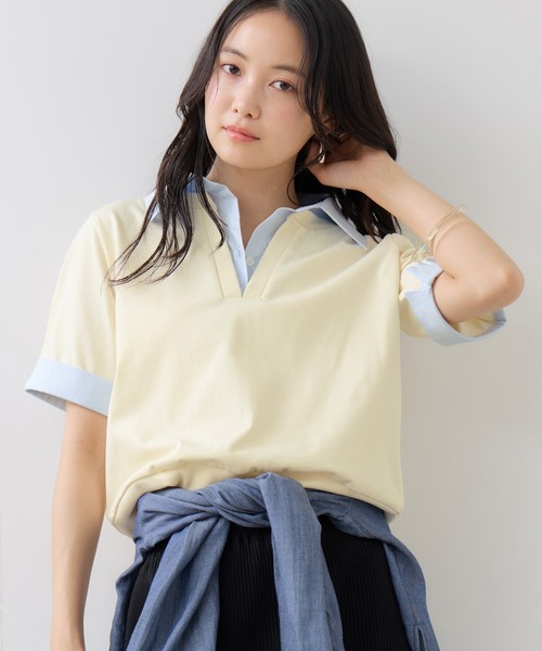 VIS(ビス)の「ICE BEAUTY ドッキング衿ハーフスリーブプルオーバー/UVケア・接触冷感・汗染み防止(Tシャツ/カットソー・レディース・チャコールグレー/オフホワイト/ライトグレー・FREE)」の22枚目の写真