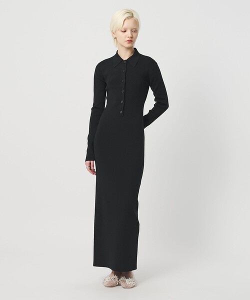 H BEAUTY&YOUTH UNITED ARROWS(エイチビューティーアンドユースユナイテッドアローズ)の「<H>リブ ポロカラー ニットワンピース(ワンピース・レディース・ダークグリーン・FREE)」の2枚目の写真