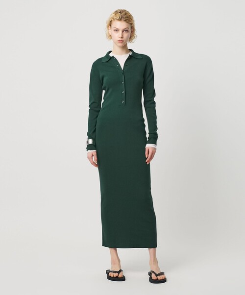H BEAUTY&YOUTH UNITED ARROWS(エイチビューティーアンドユースユナイテッドアローズ)の「<H>リブ ポロカラー ニットワンピース(ワンピース・レディース・ダークグリーン・FREE)」の5枚目の写真