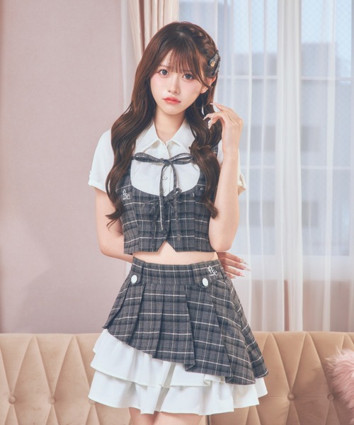 スカート andwang Classical Frill Mini Skirt Check セール】classical frill mini skirt（スカート）｜andwang